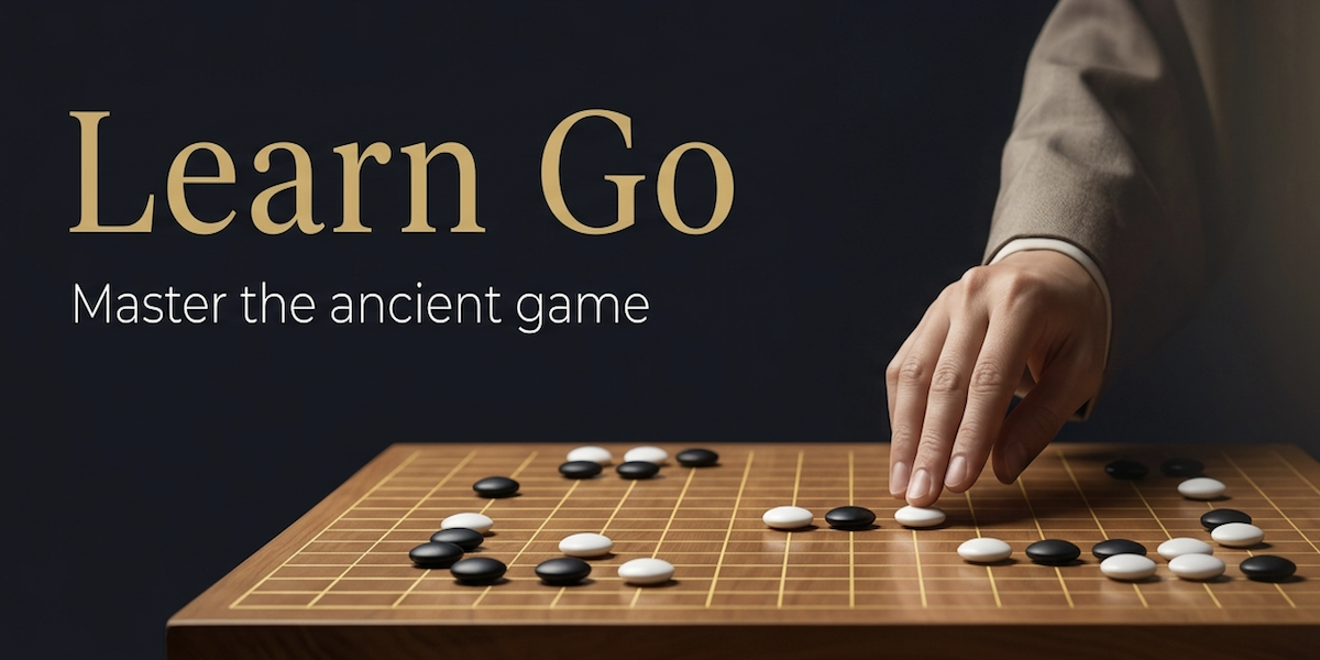 Learn Go banner — a Go board in a dark room